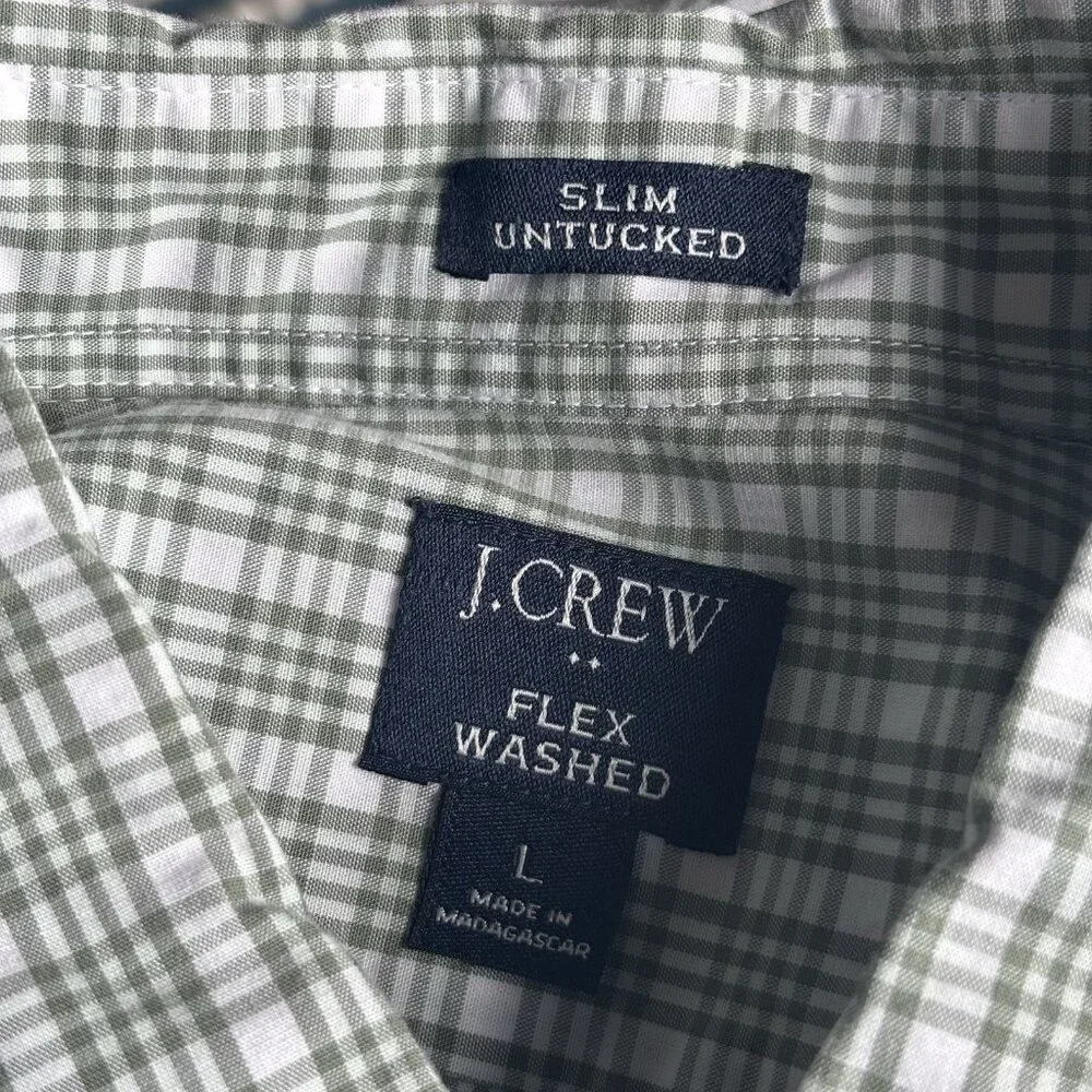 J.Crew Slim Untucked Flex Washed‎ Plaid Shirt Mens Large Preppy Office Business